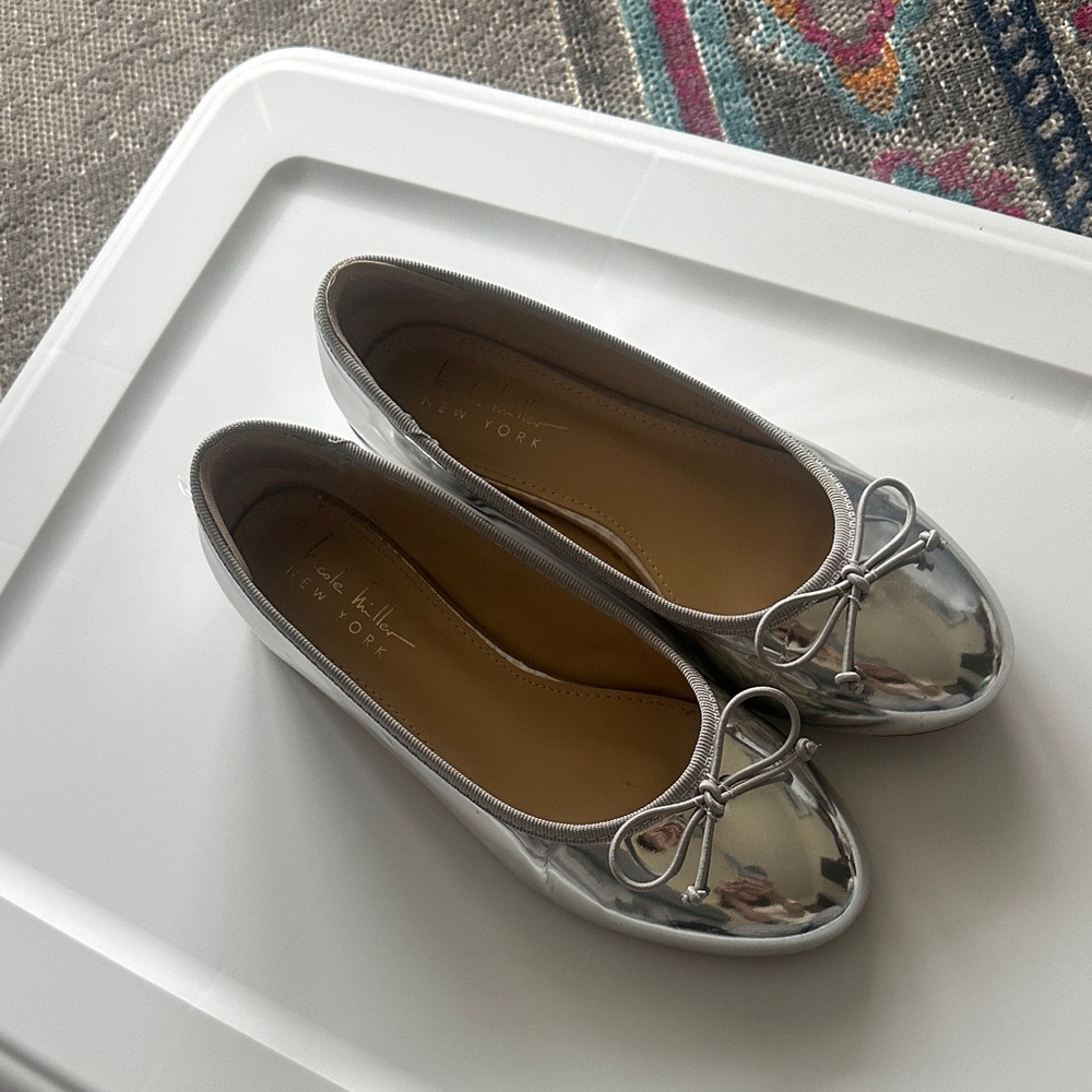 Nicole Miller Shiny Silver Flats